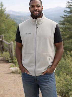 Columbia Men's XXL Full Zip Fleece Vest Gray Soft Warm Outdoor Layering